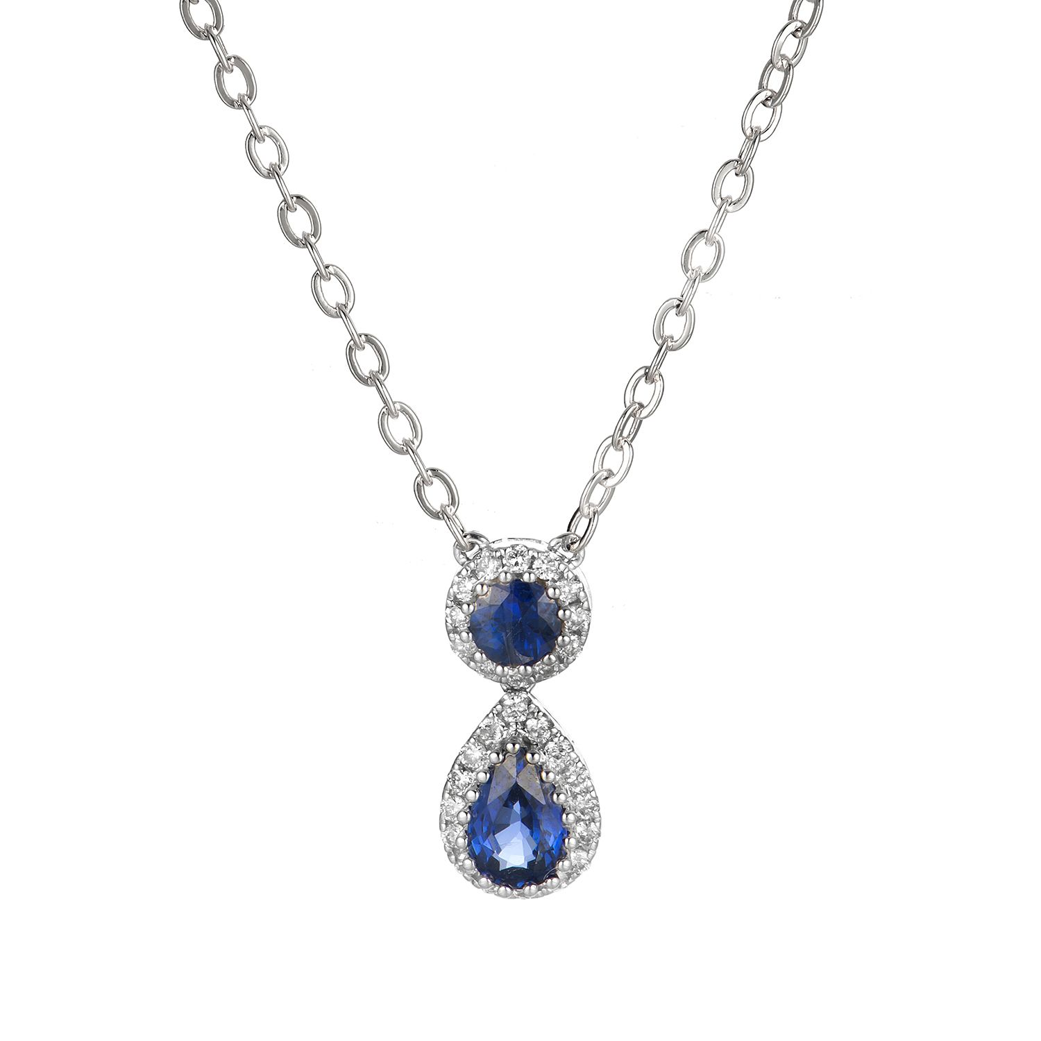 14K White/Yellow God Lab Grown Sapphire And Diamond Necklace MZ61355, Colour: 14KW-3.56g-0.917ct-LG