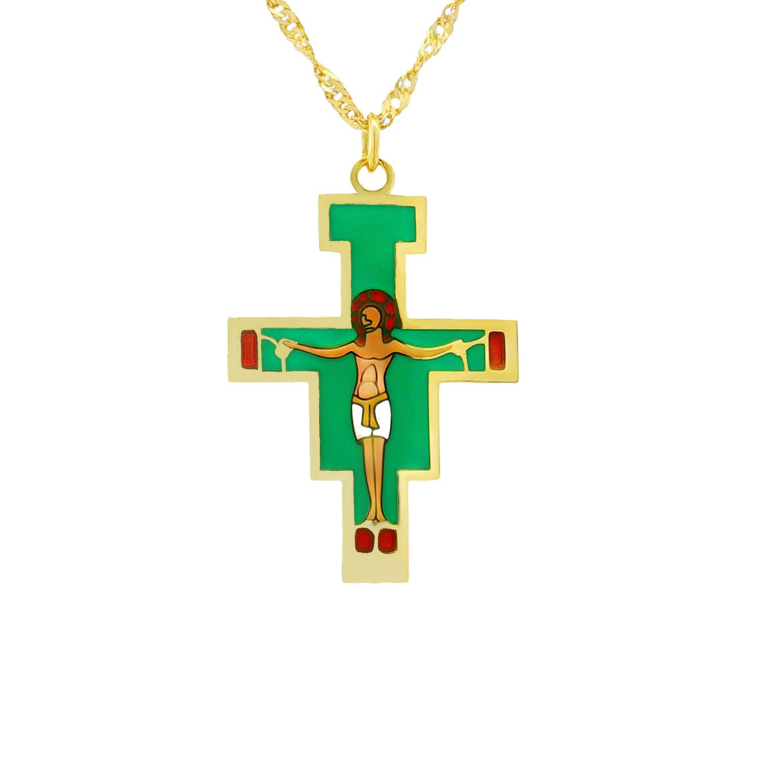 14K Yellow Gold Lab Grown Diamond Cross Enamel Necklace MZ11995
