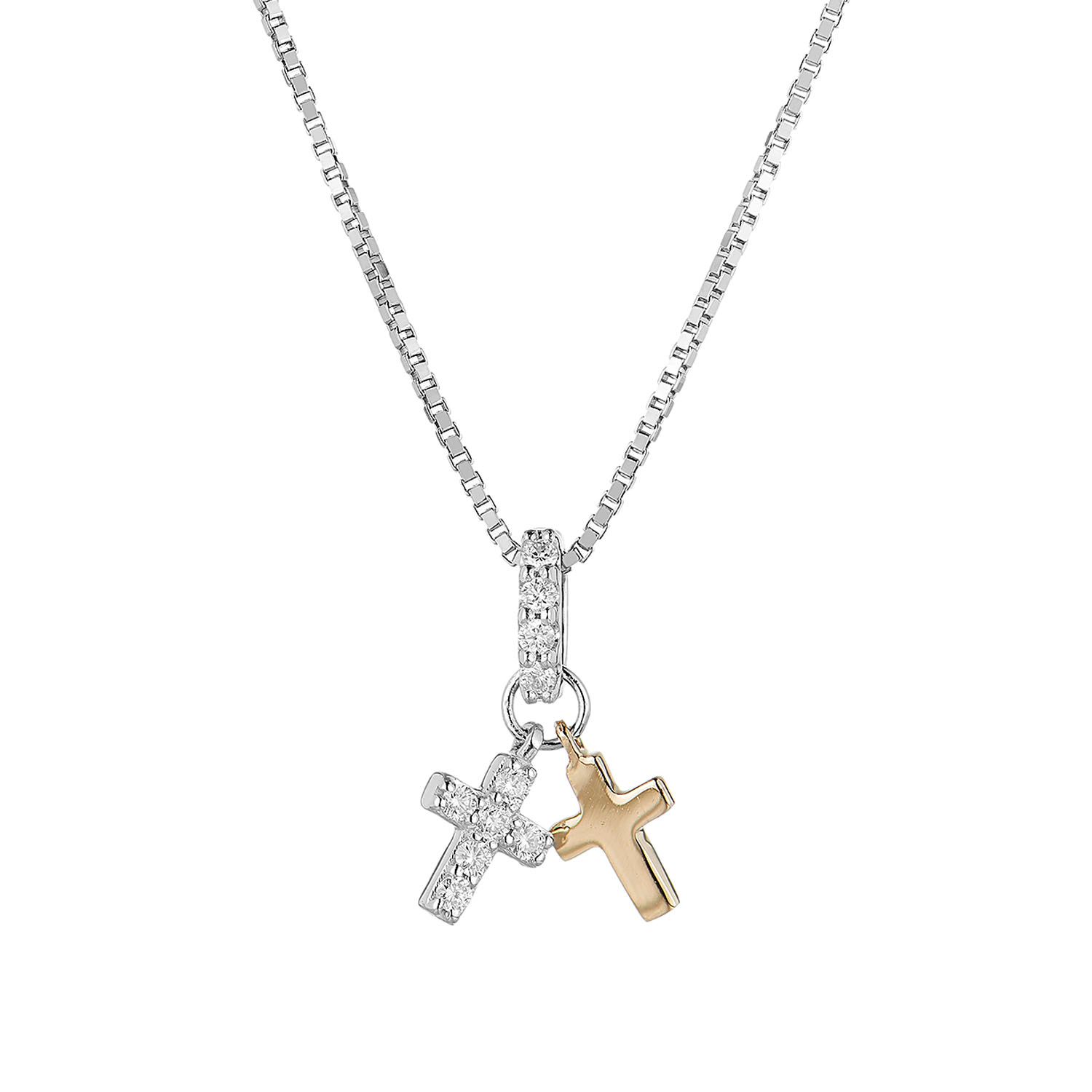 14K Two-Tone Gold Lab Grown Diamond Cross Necklace MZ71572