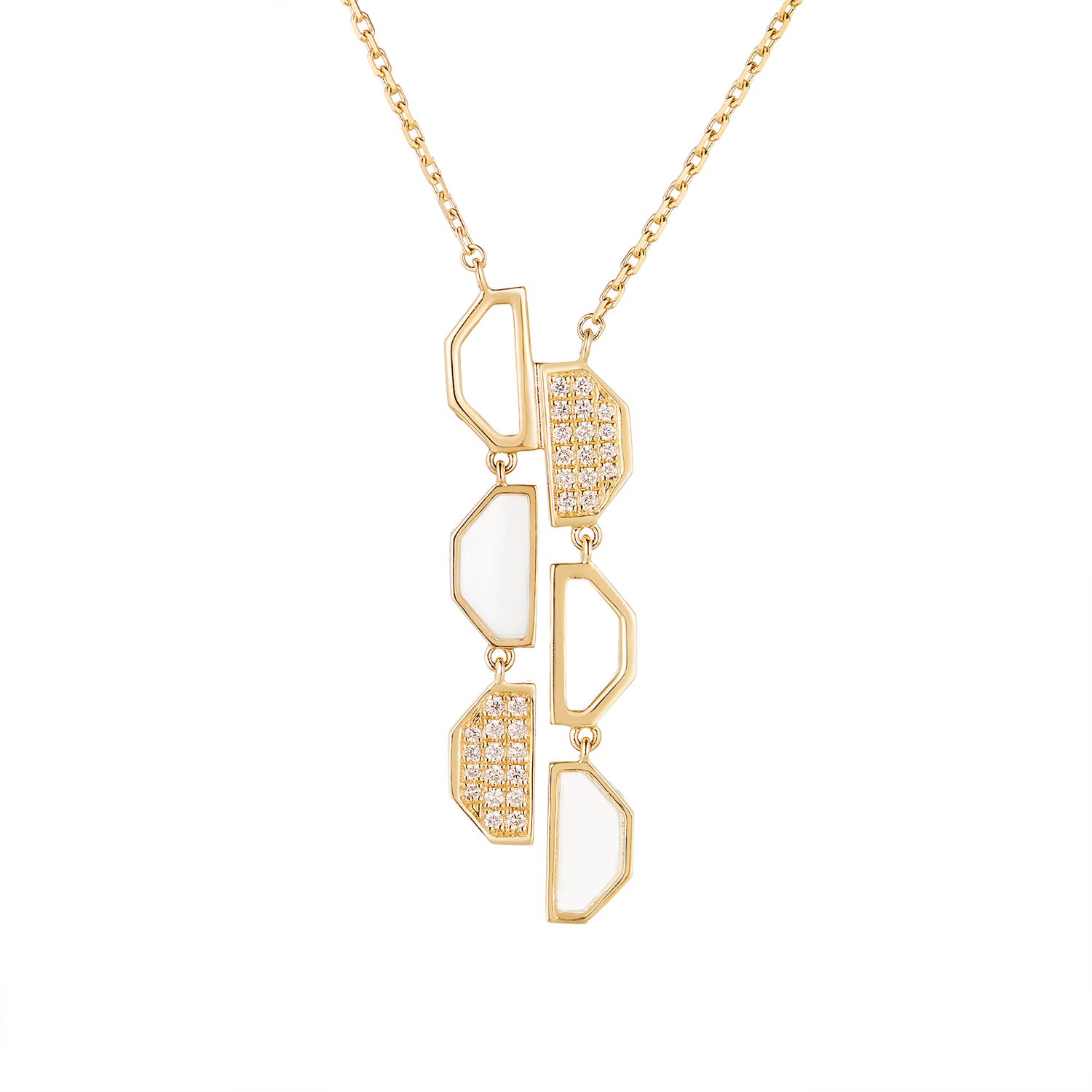 14K Yellow Gold Lab Grown Diamond White Mother-Of-Pearl Necklace MZ10030