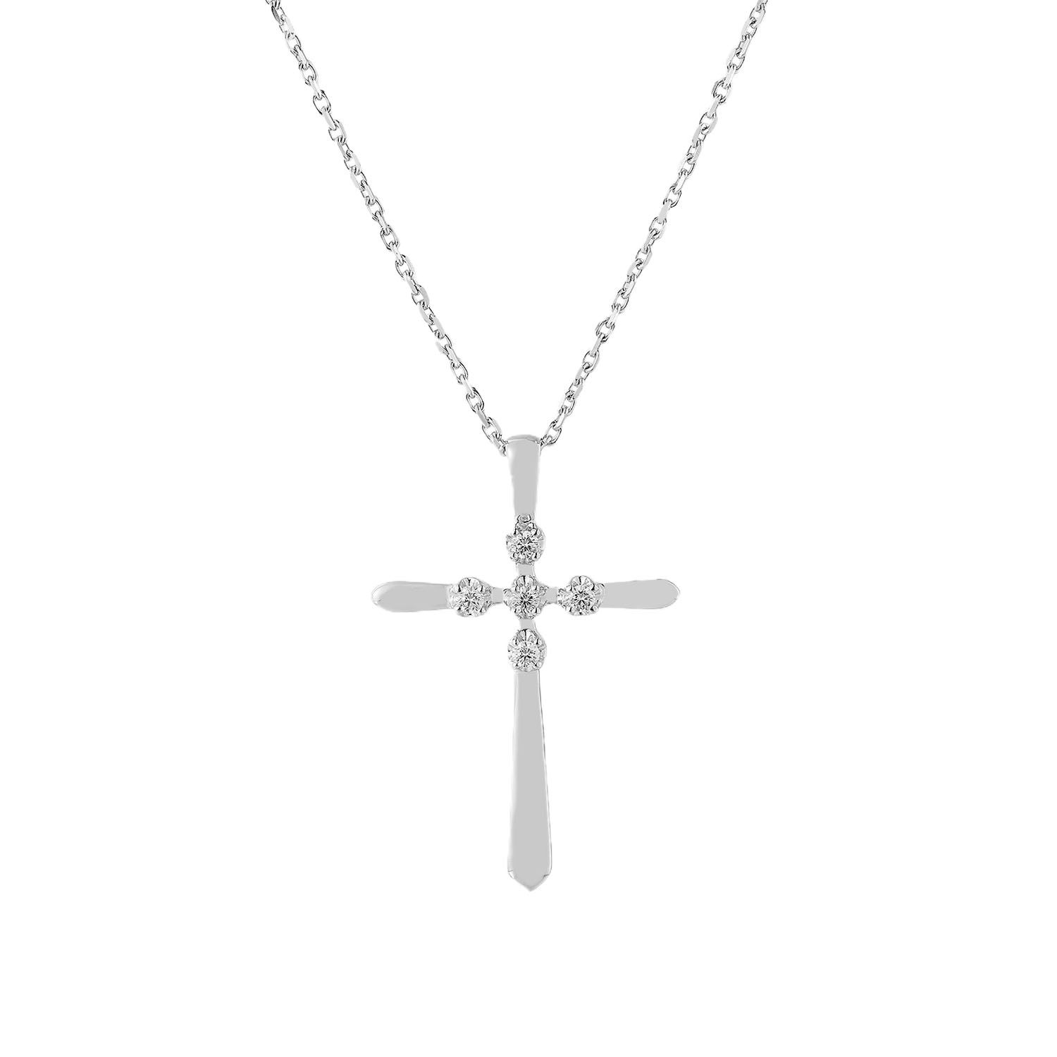14K White/Yellow Gold Lab Grown Diamond Cross Necklace MZ71499, Colour: 14KW-5.5g-0.224ct