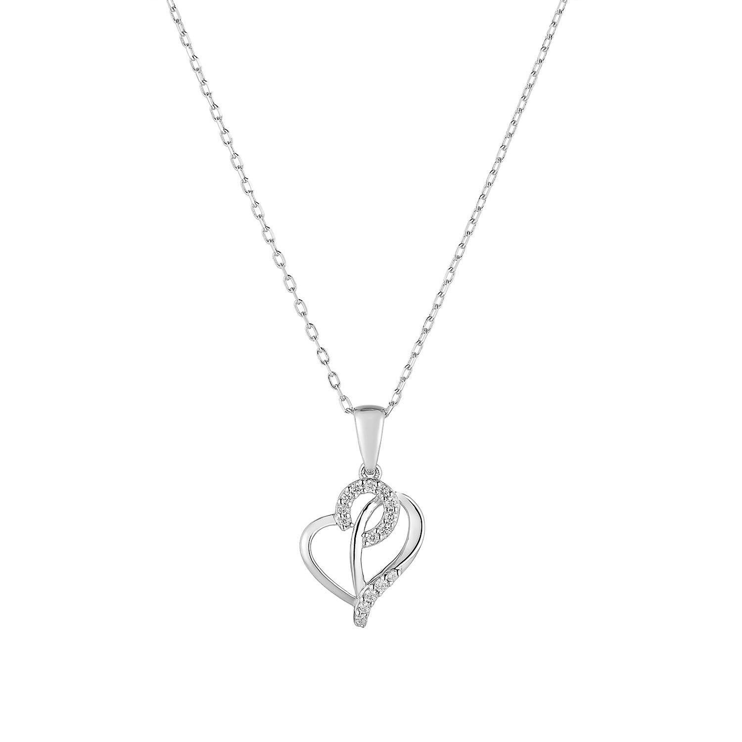 14K White/Yellow Gold Lab Grown Diamond Heart Necklace MZ71962, Colour: 14KW-3.55g-0.104ct