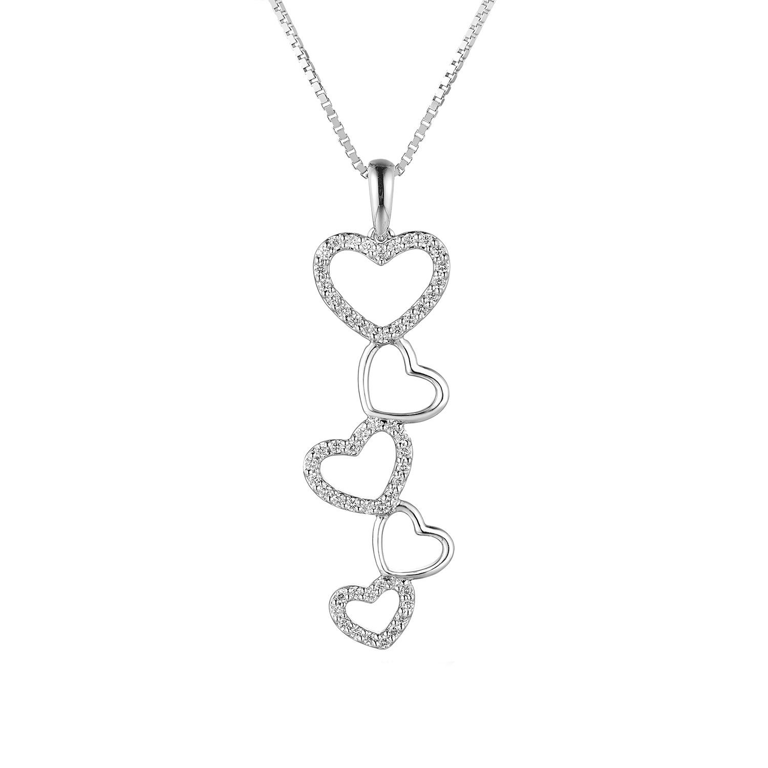 14K White/Yellow Gold Lab Grown Diamond Heart Necklace MZ71812, Colour: 14KW-4.4g-0.236ct