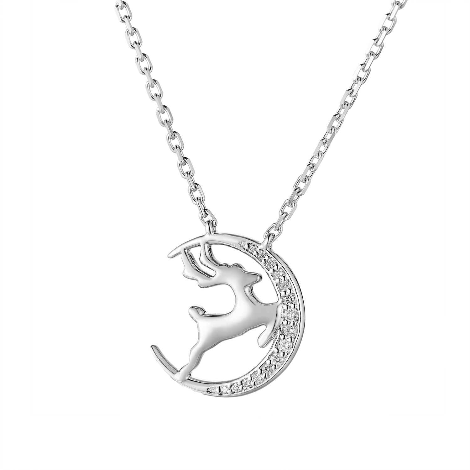 14K White  Gold Lab Grown Diamond Reindeer Necklace MZ71762