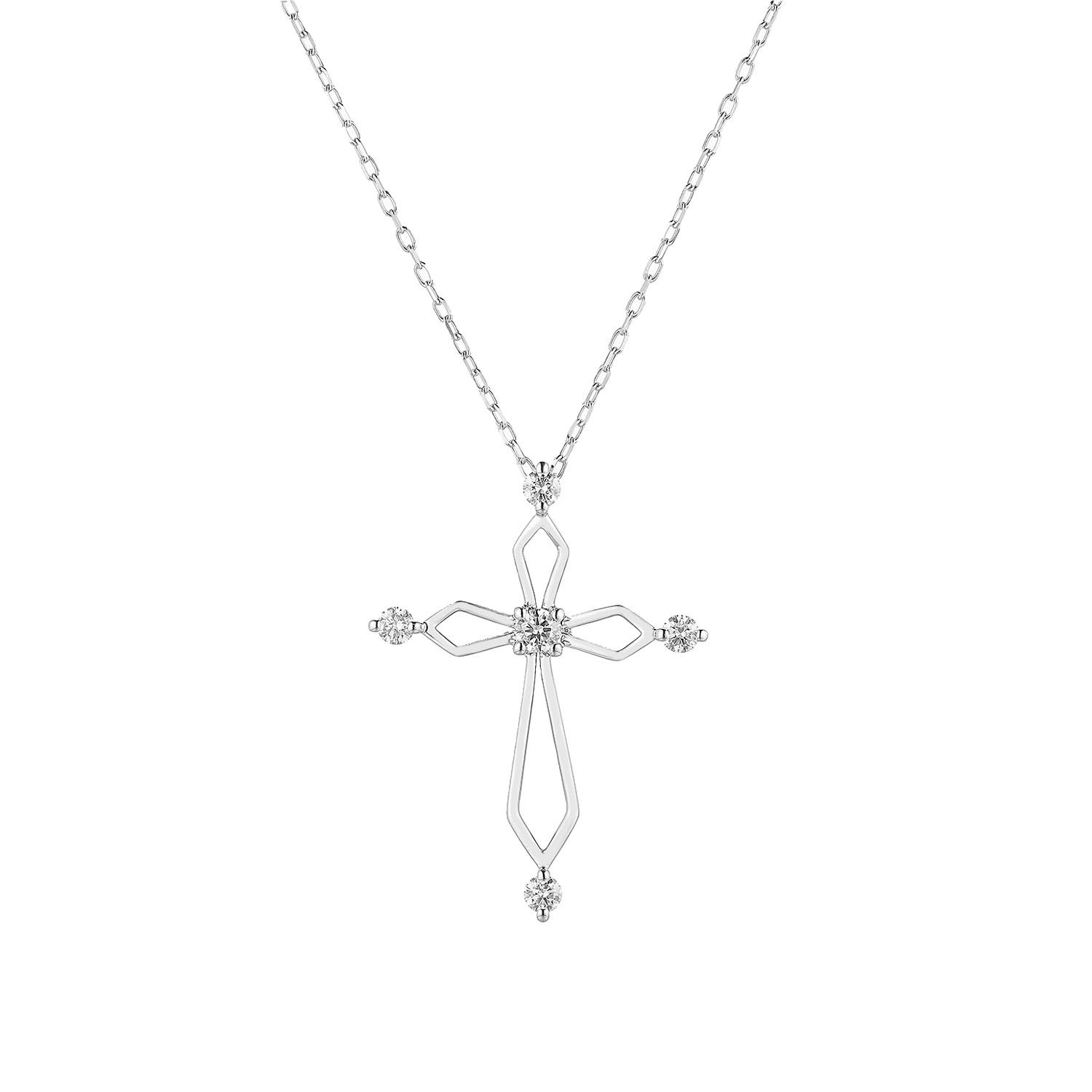 14K White Gold Lab Grown Diamond Cross Necklace MZ10063, Colour: 14KW-4.6g-0.371ct