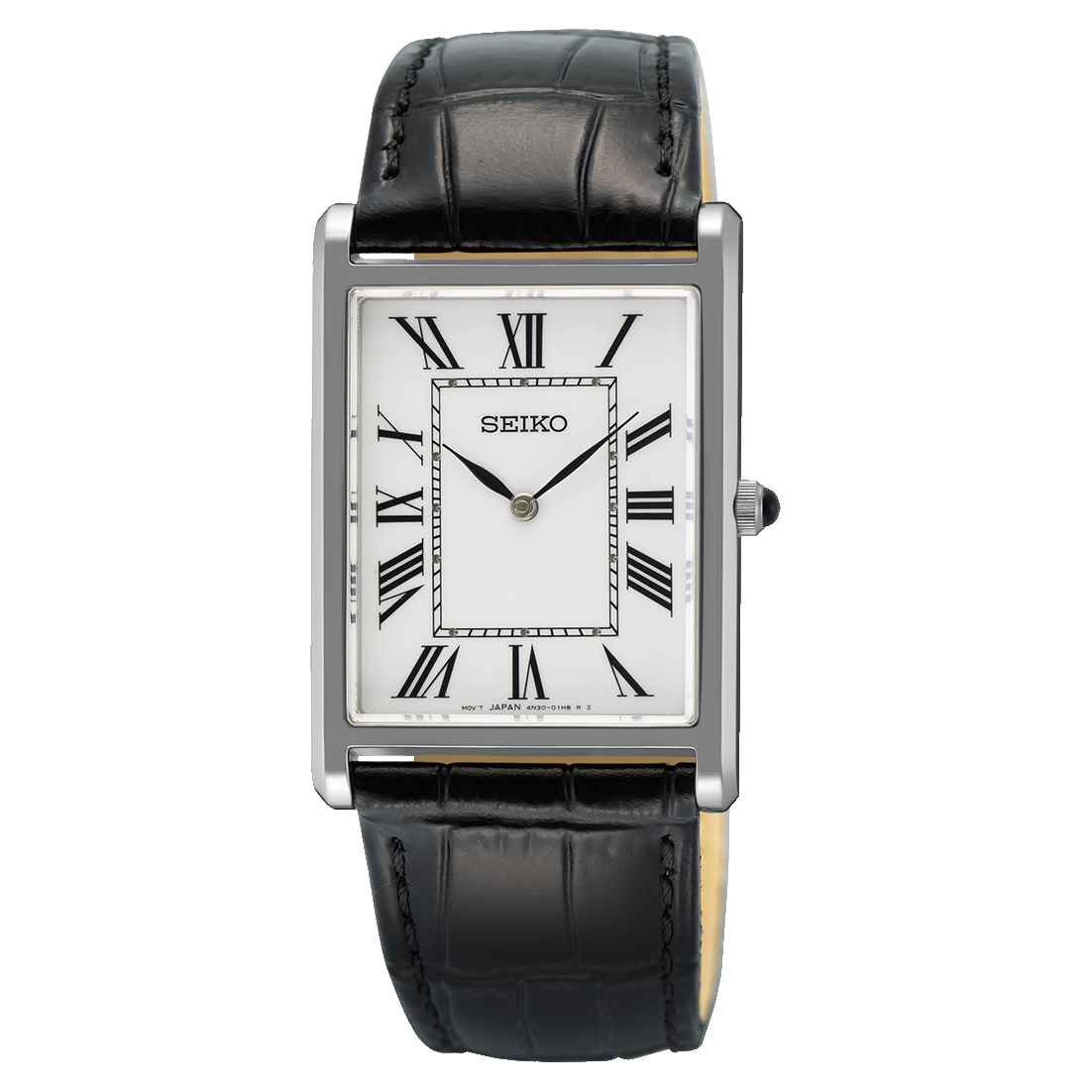 Seiko Essentials Quartz White Dial Black Leather Strap Men's Watch SWR103