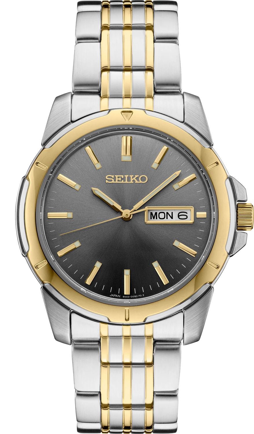 Seiko Essentials Two Tone Stainless Steel Quartz Grey Dial Men's Watch SUR356