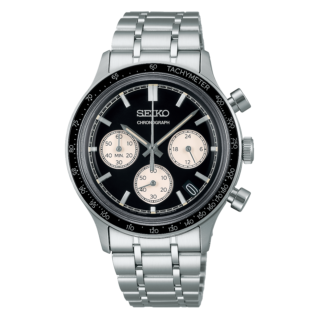 Seiko Essentials Quartz Chronograph Black Dial Stainless Men's Watch SSB479