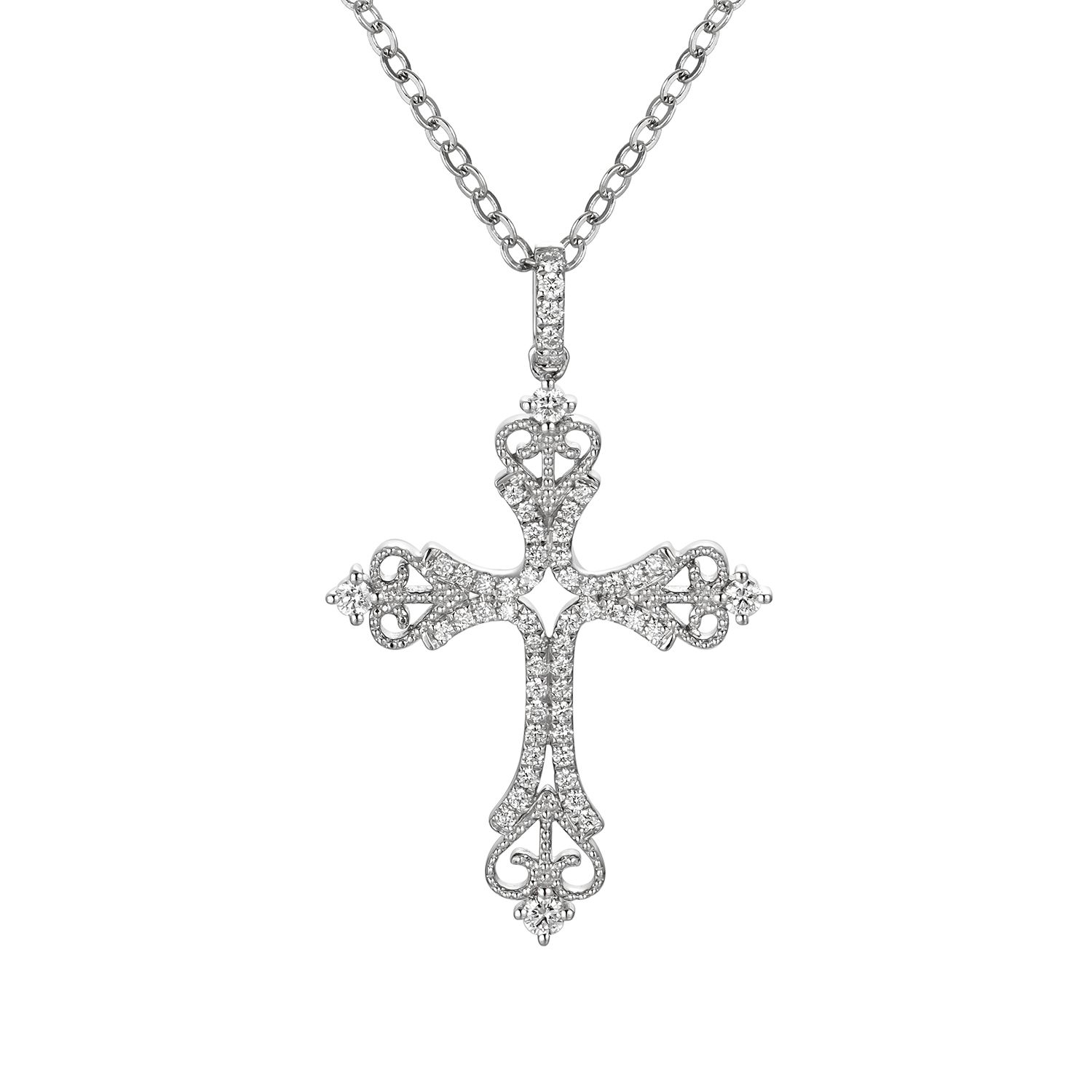 14K White Gold Lab Grown Diamond Cross Necklace MZ9507