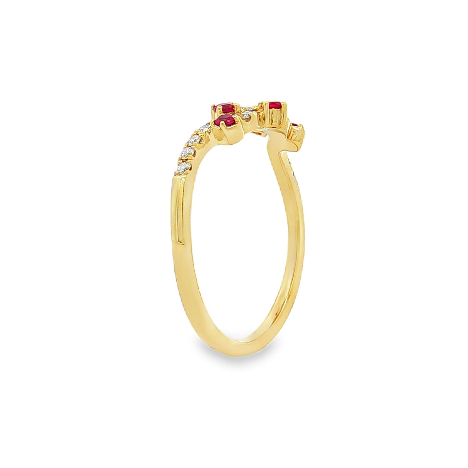 14K Yellow Gold Lab Grown Ruby And Diamond Curved Band MZ6012