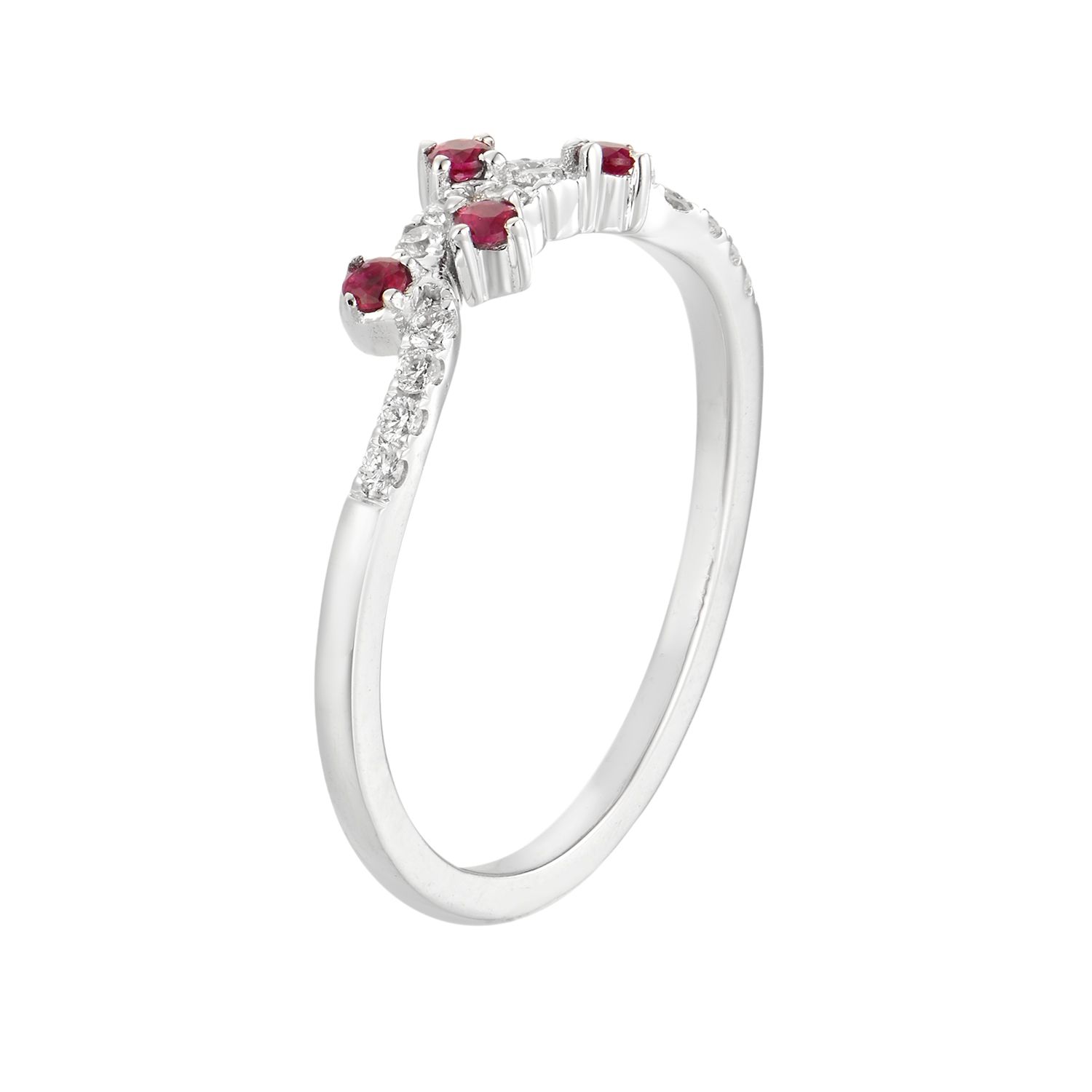 14K White Gold Lab Grown Ruby And Diamond Curved Band MZ6012-R