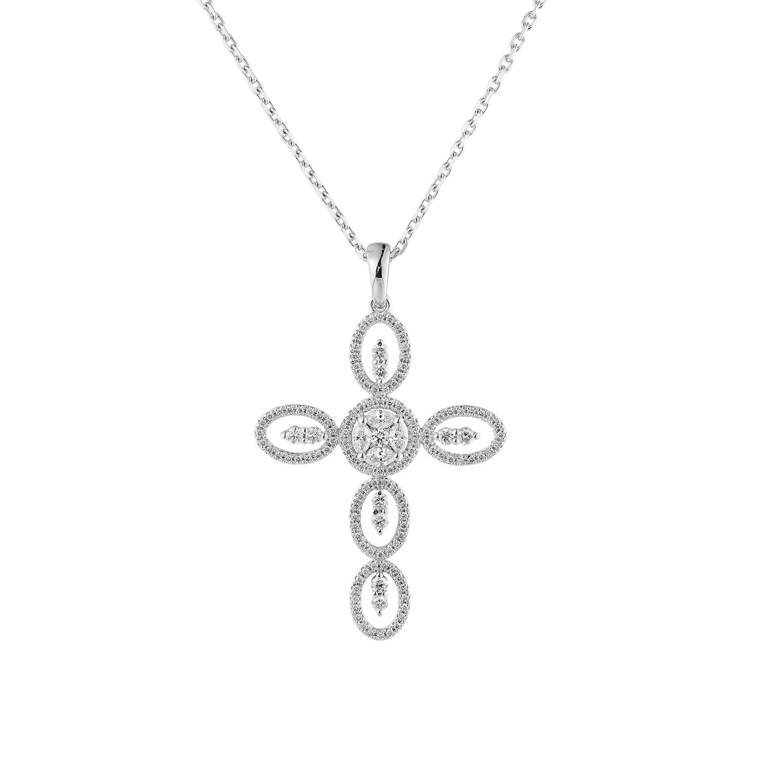 14K White Gold Lab Grown Diamond Cross Necklace MZ71474