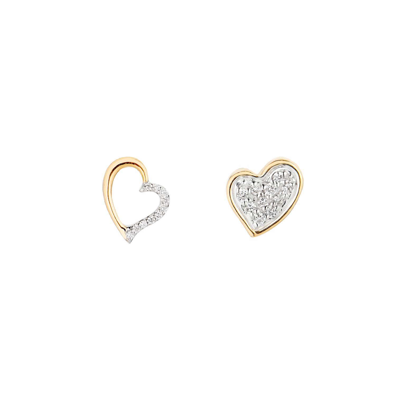14K Two-Tone Gold AB Asymmetrical Heart Lab Grown Diamond Stud Earrings MZ9107