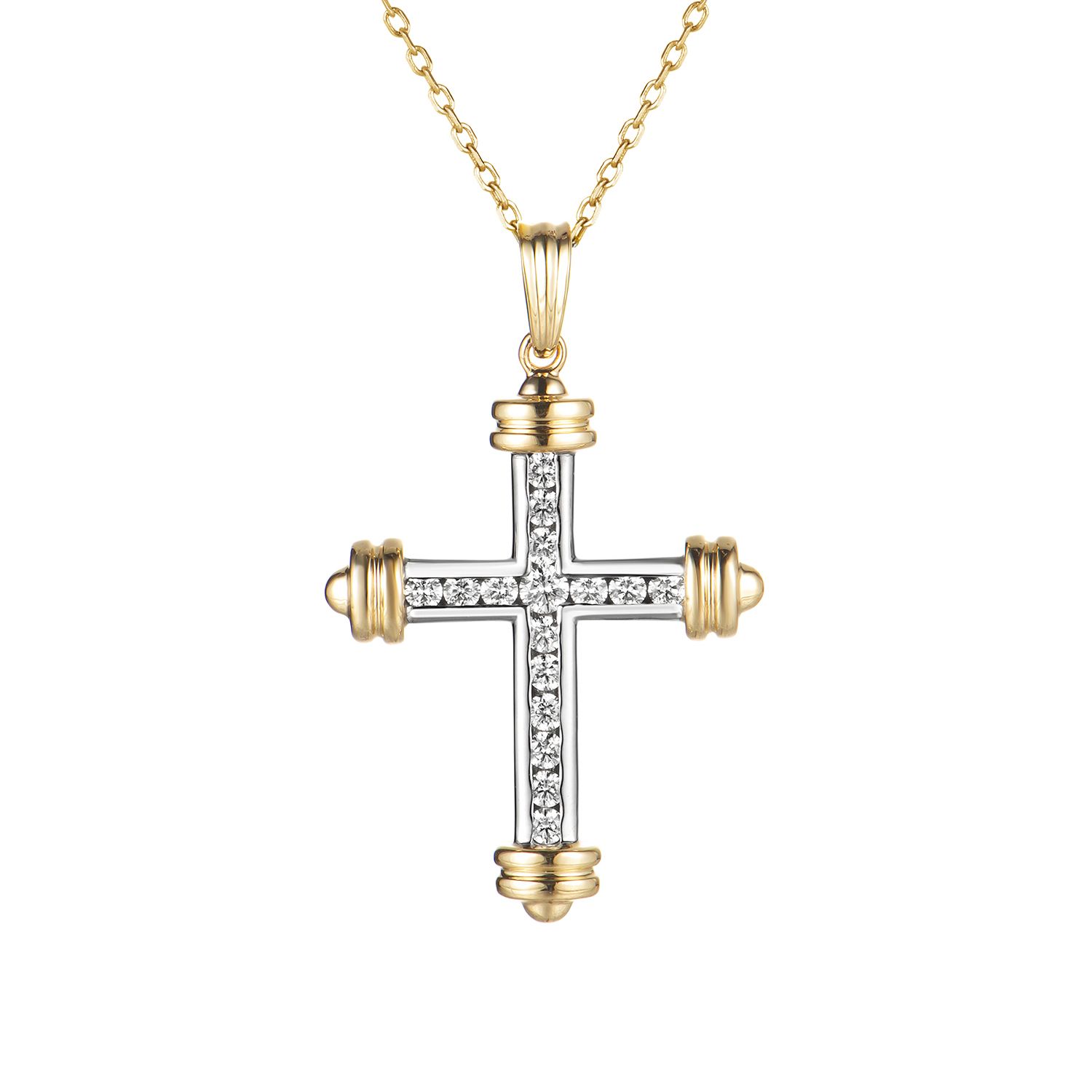 14K Two-Tone Gold Lab Grown Diamond Cross Necklace MZ71013