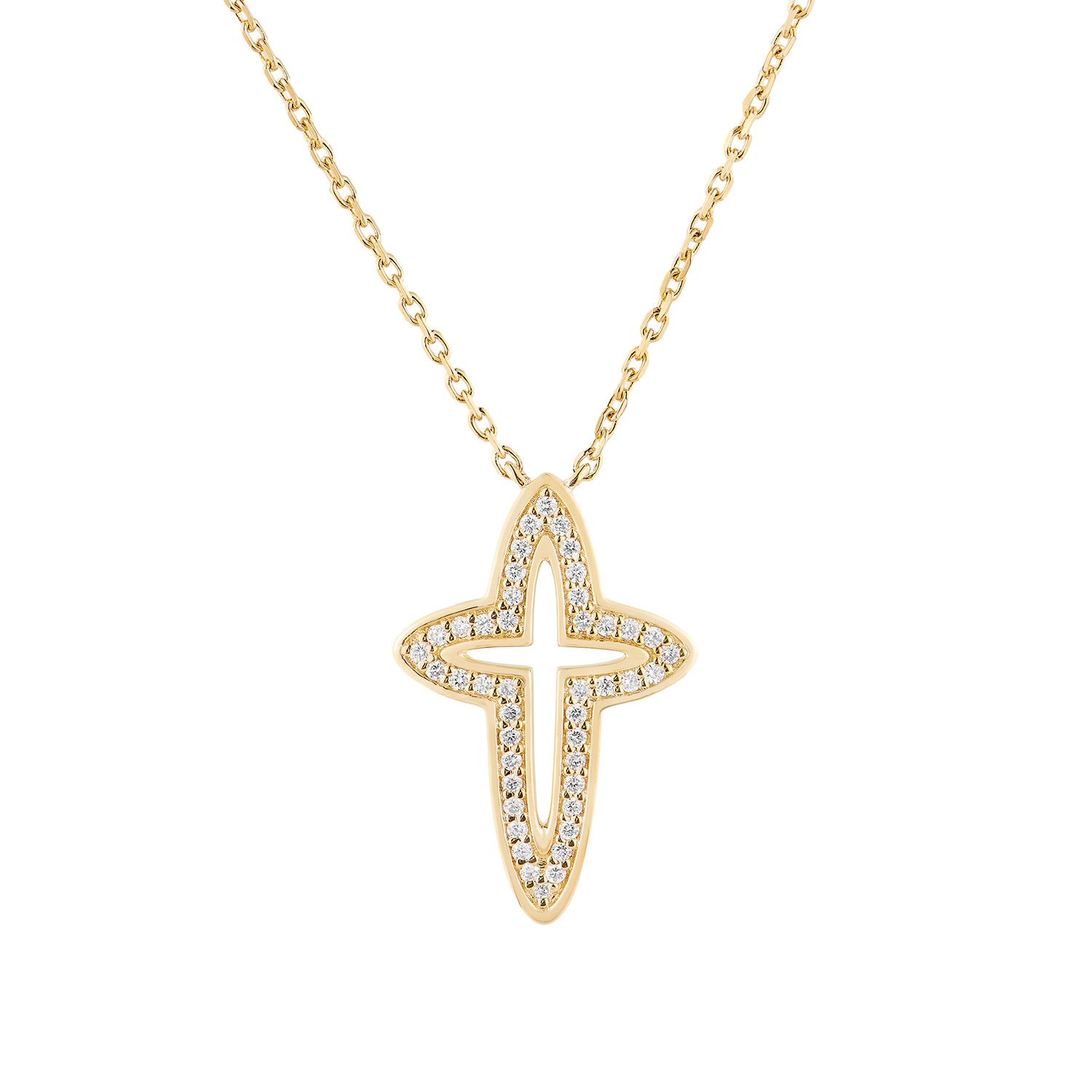 14K Yellow Gold Lab Grown Diamond Cross Necklace MZ6649