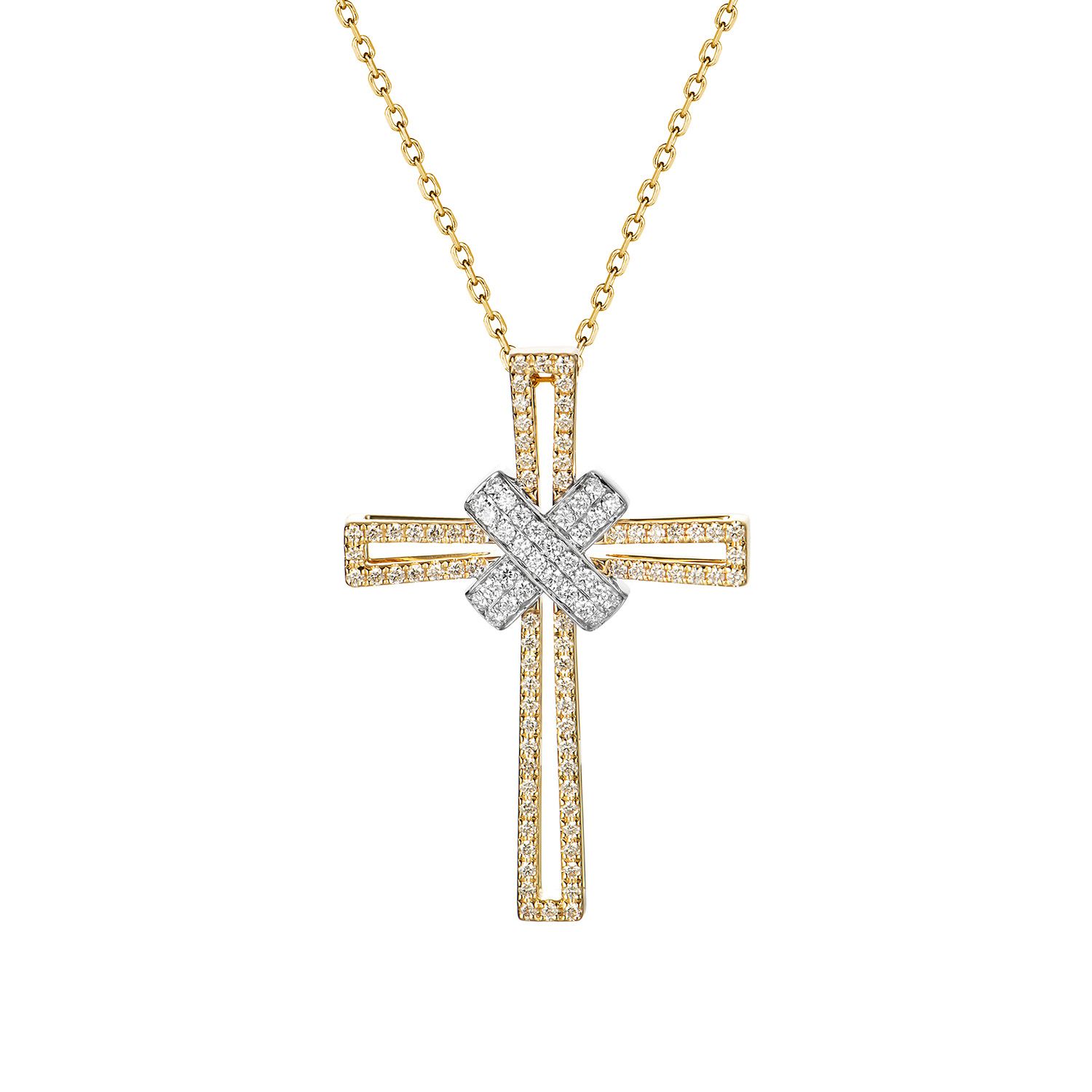 14K Two-Tone Gold Lab Grown Diamond Cross Necklace MZ61445