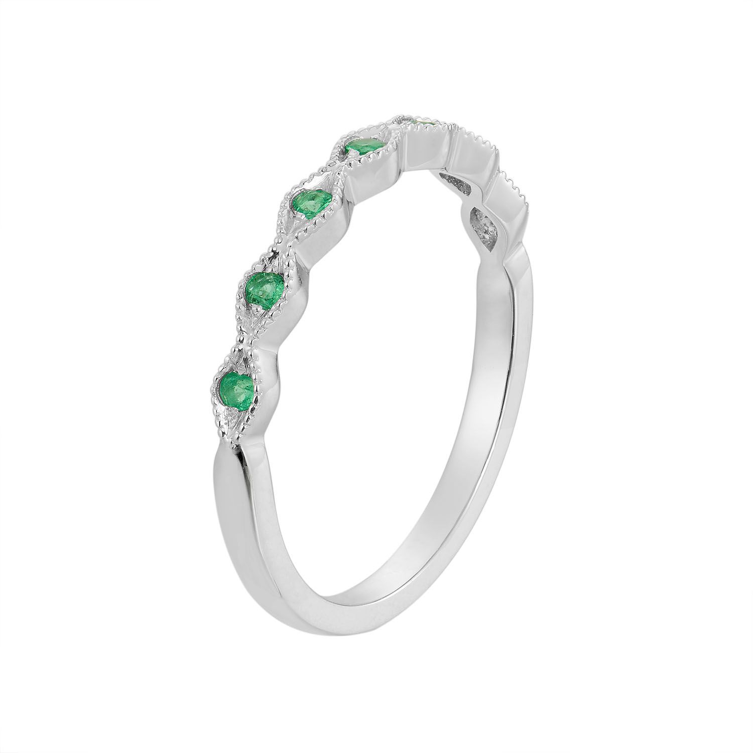 14K White/Yellow Gold Lab Grown Emerald Wedding Band MZ6002, Colour: 14KW-1.58g-0.103ct