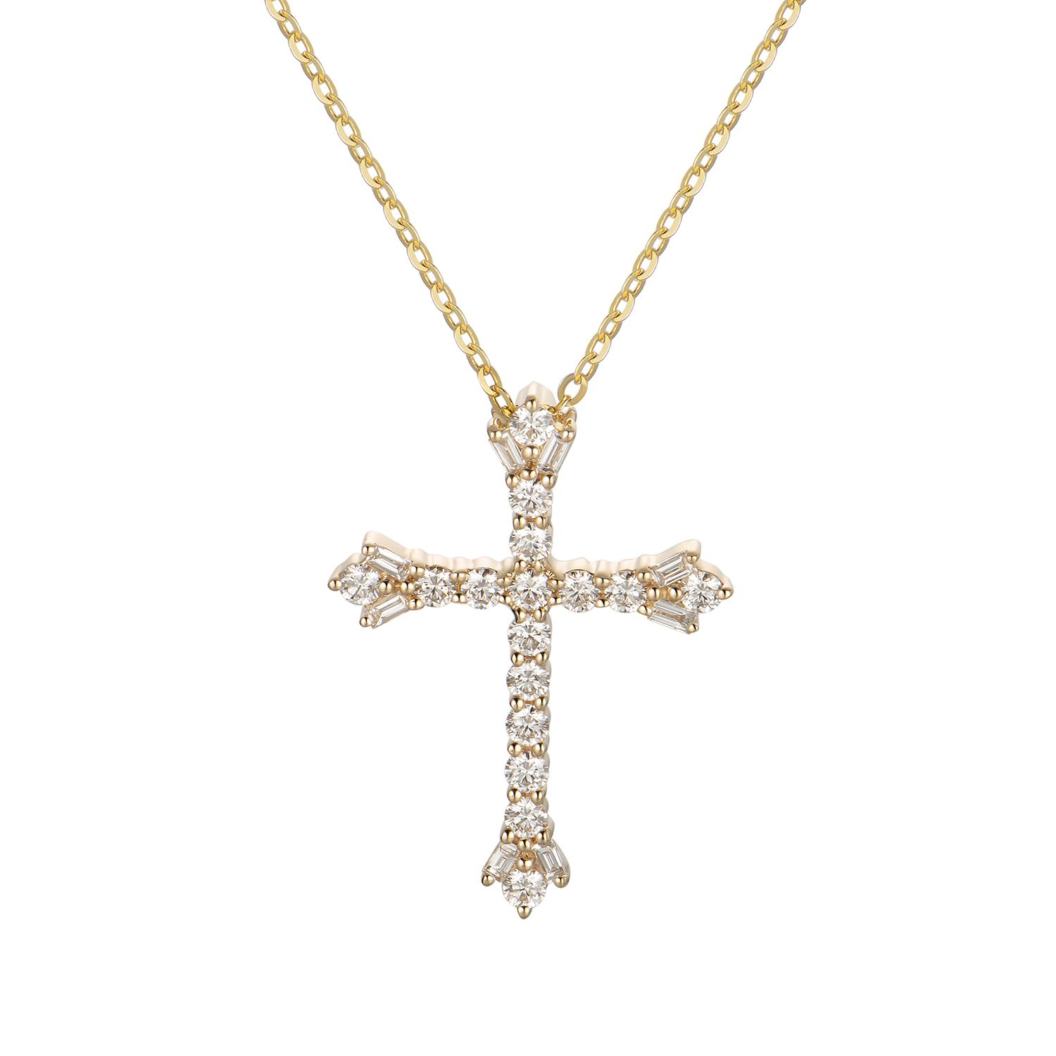 14K Yellow Gold Lab Grown Diamond Cross Necklace MZ9052