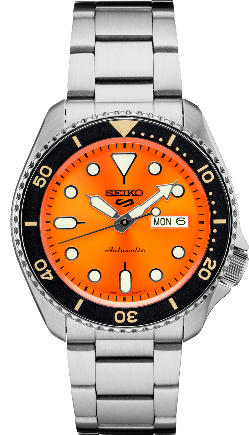 Seiko 5 Sports Automatic Stainless Steel Orange Dial Men's Watch SRPD59