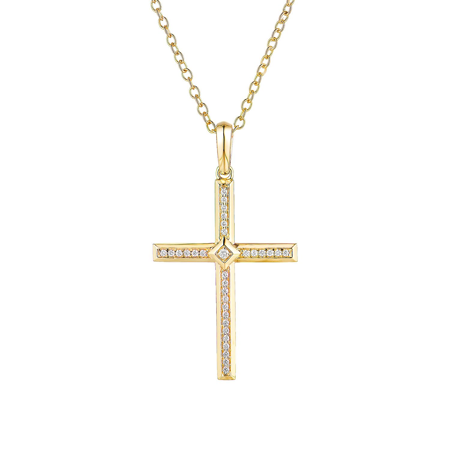 14K Yellow Gold Lab Grown Diamond Cross Necklace MZ61532