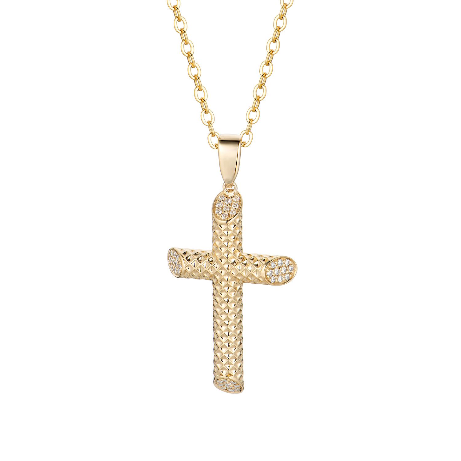 14K Yellow Gold Lab Grown Diamond Cross Necklace MZ61160