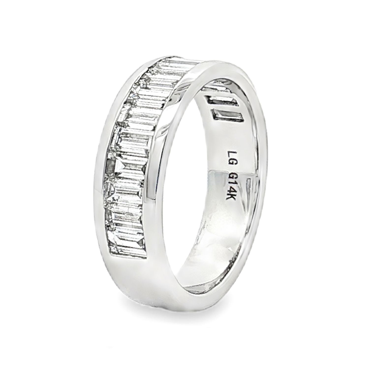 14K White/Yellow Gold Lab Grown Baguette Diamond Wide Band MZ30402, Colour: 14KW-4.9g-1.526ct