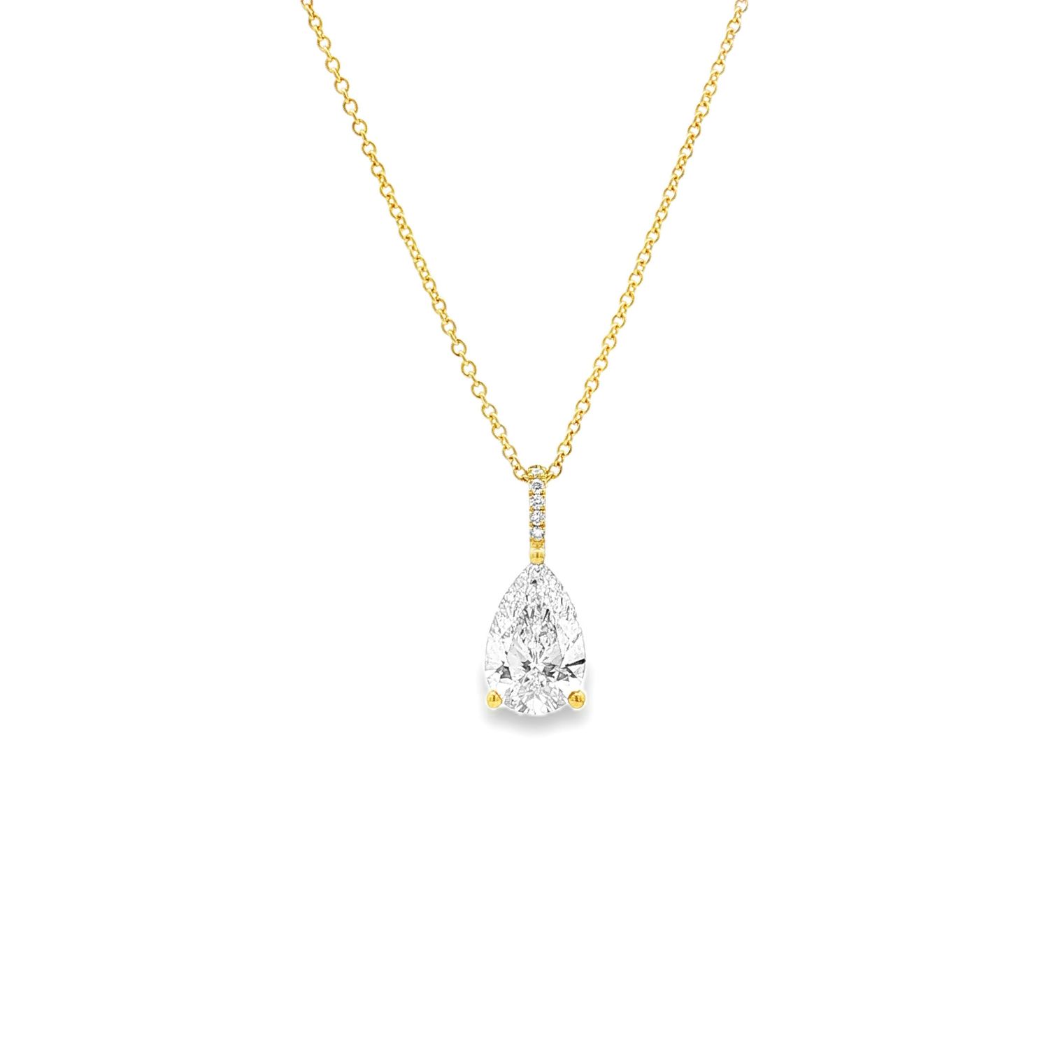 IGI Certificate 14K Yellow Gold Lab Grown Pear-Shaped Diamond Necklace MZ30801