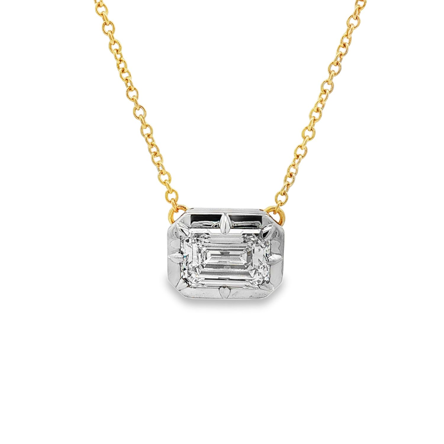 IGI Certificate 14K Yellow Gold Lab Grown Emerald-Cut Diamond Necklace MZ30798