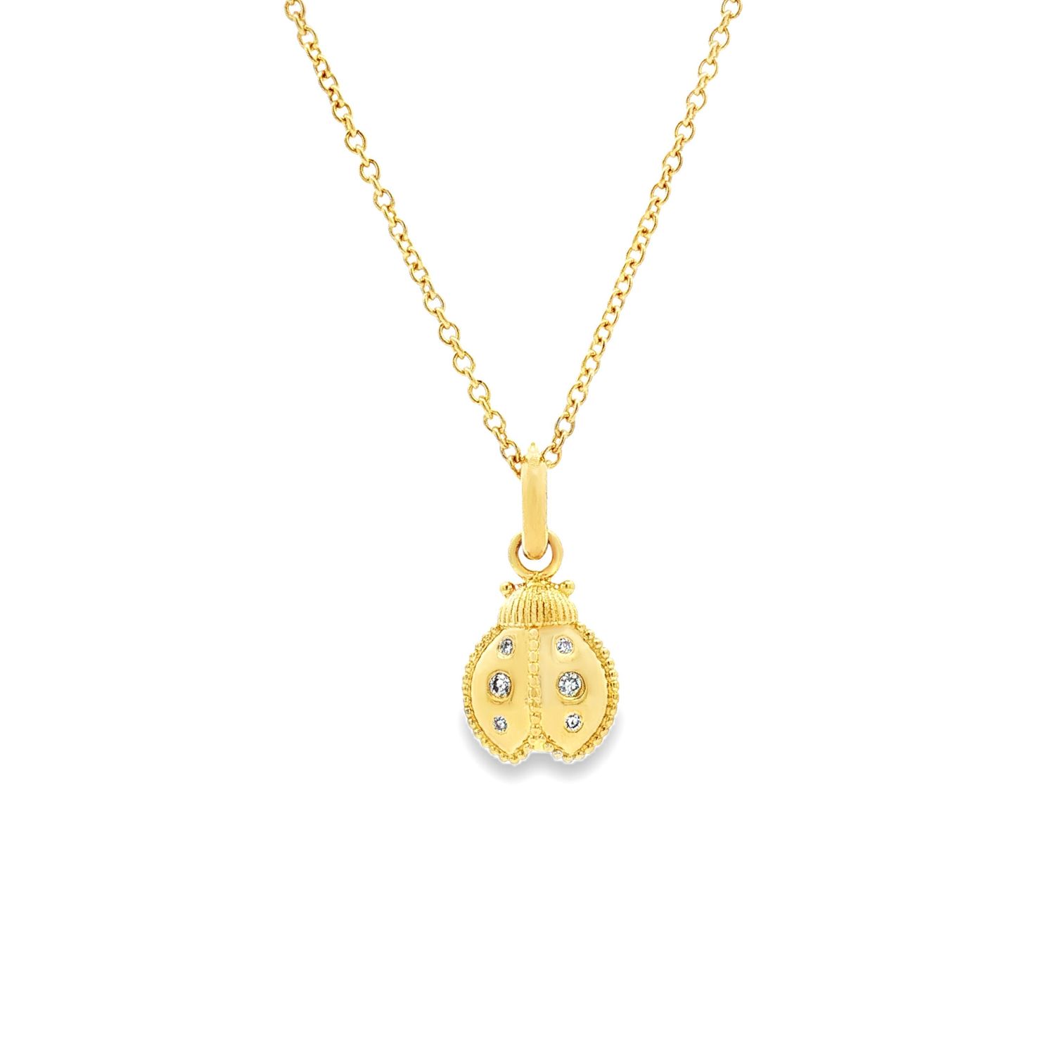 14K Yellow Gold Lab Grown Diamond Ladybug Pendant Necklace MZ13868