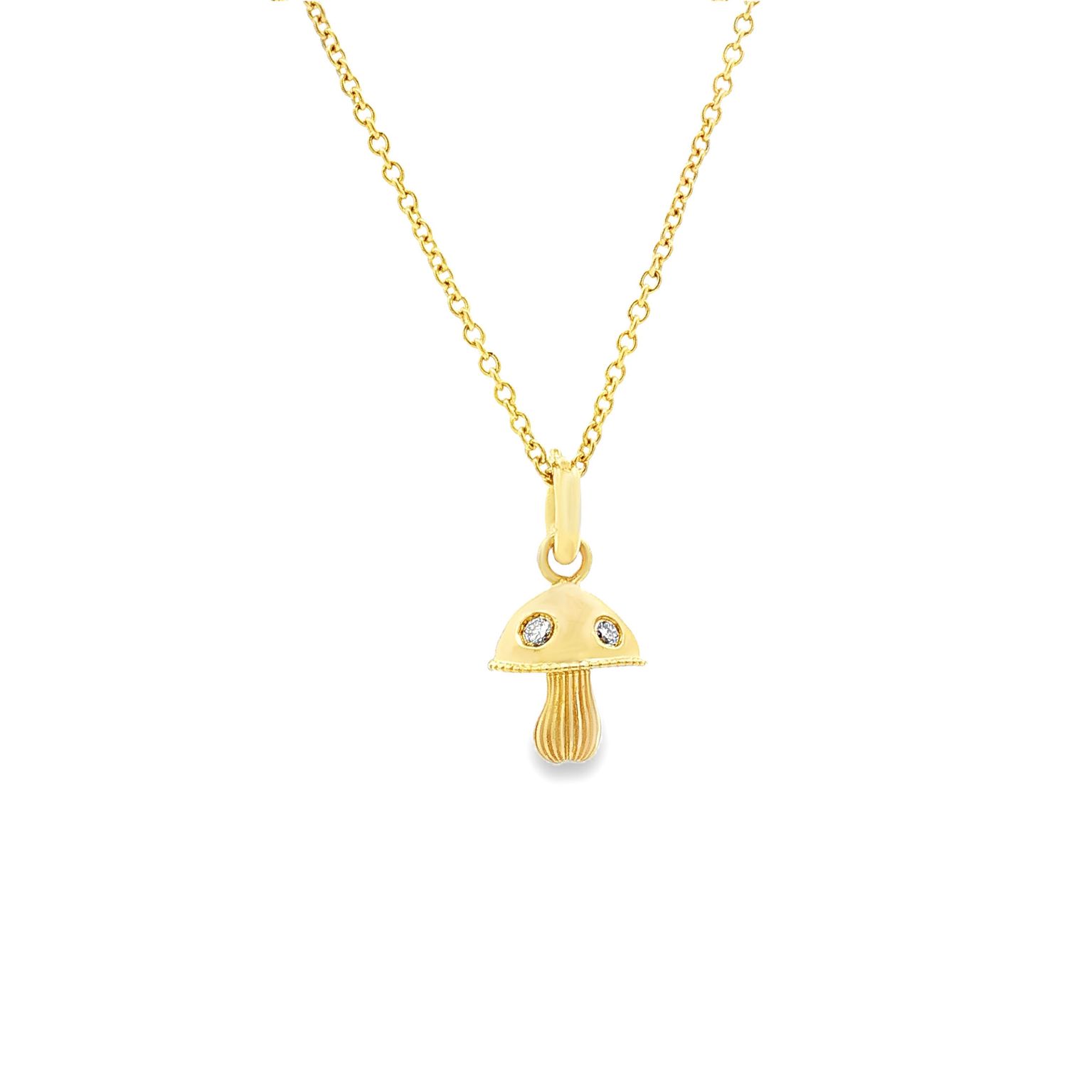 14K Yellow Gold Lab Grown Diamond Mushroom Pendant Necklace MZ13870