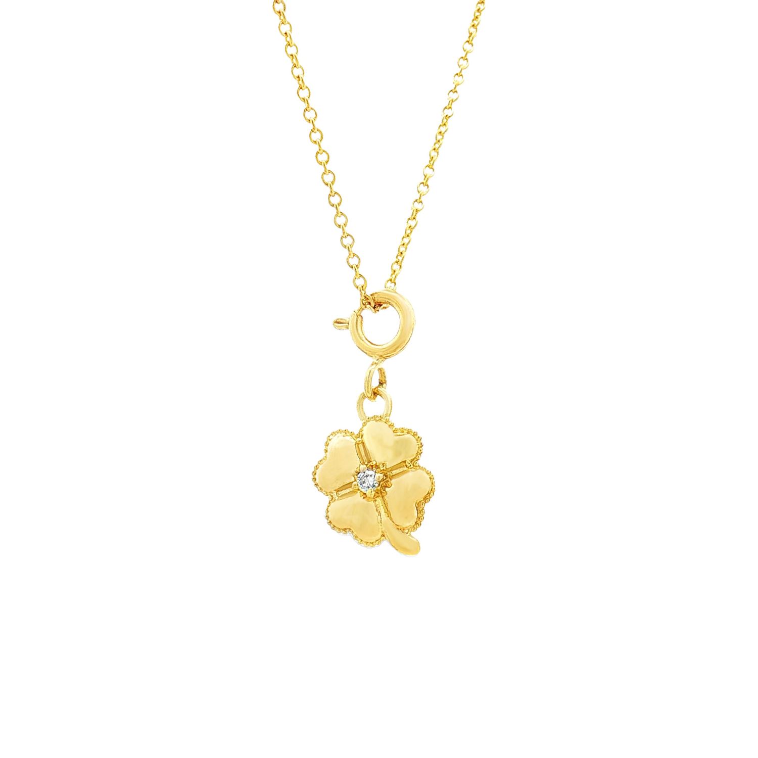14K Yellow Gold Lab Grown Diamond Four-Leaf Clover Pendant Necklace MZ13869