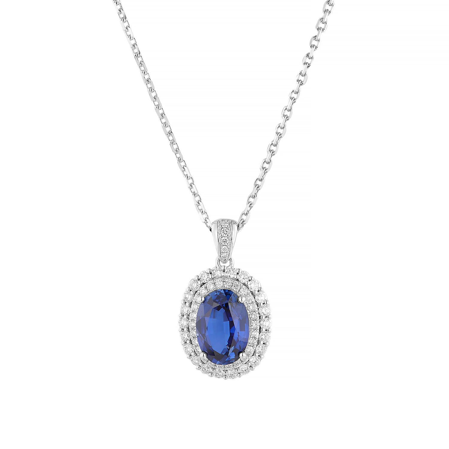 14K White Gold Lab Grown Sapphire Diamond Necklace MZ2486
