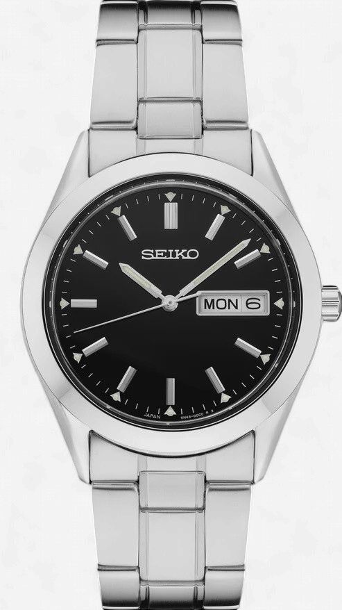 Seiko Essentials  Black Dial Silver Tone Day Date Men's Quartz Watch SUR361