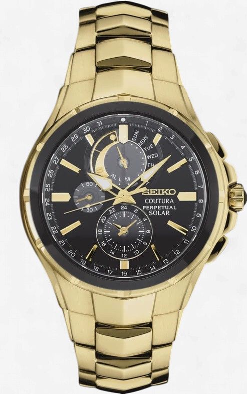 Seiko Coutura SSC700 Perpetual Solar Alarm Chronograph Gold Tone Men's Watch NWT