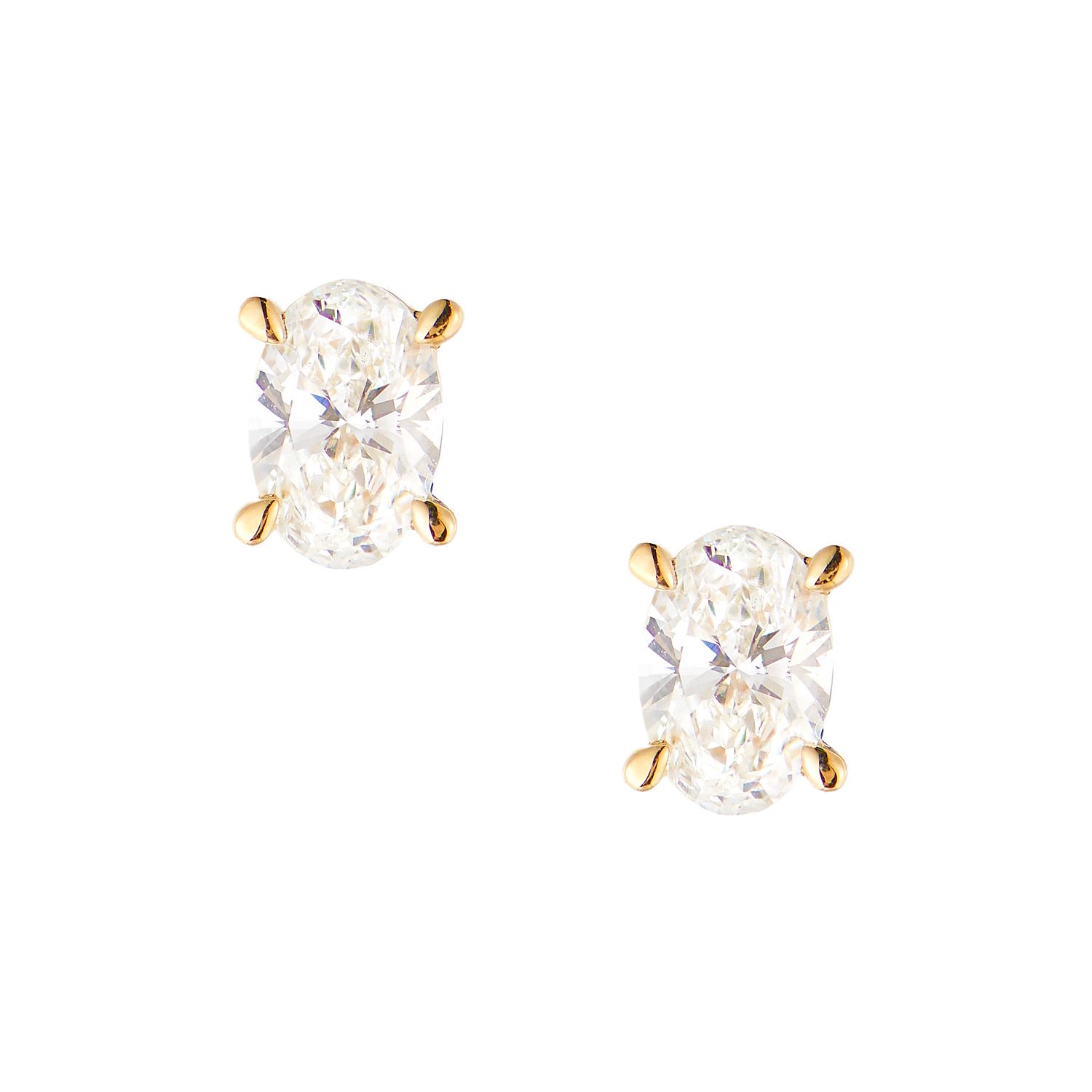 14K White/Yellow Gold Lab Grown Oval Diamond Stud Earrings MZ12468-2, Colour: 14KY-1.21g-1.099ct-LG