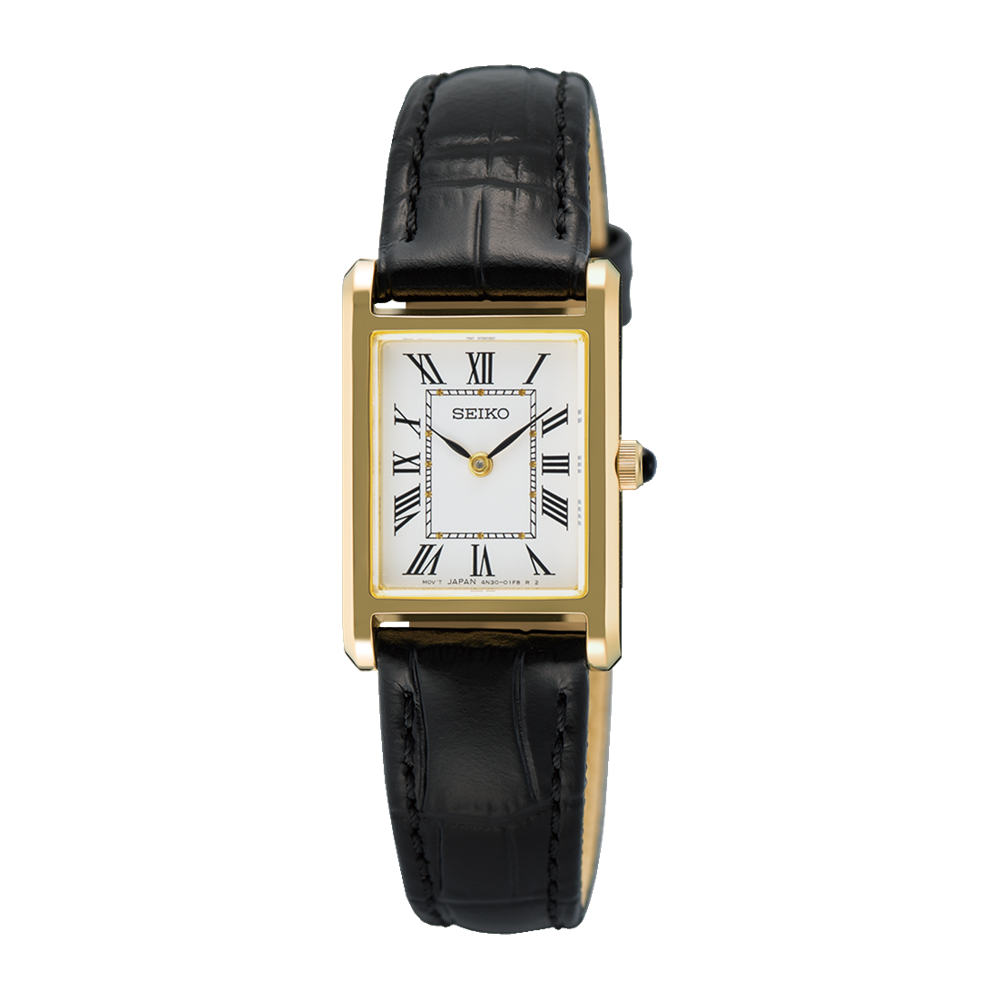 Seiko Quartz Black Leather Strap White Dial Women's Watch SWR108