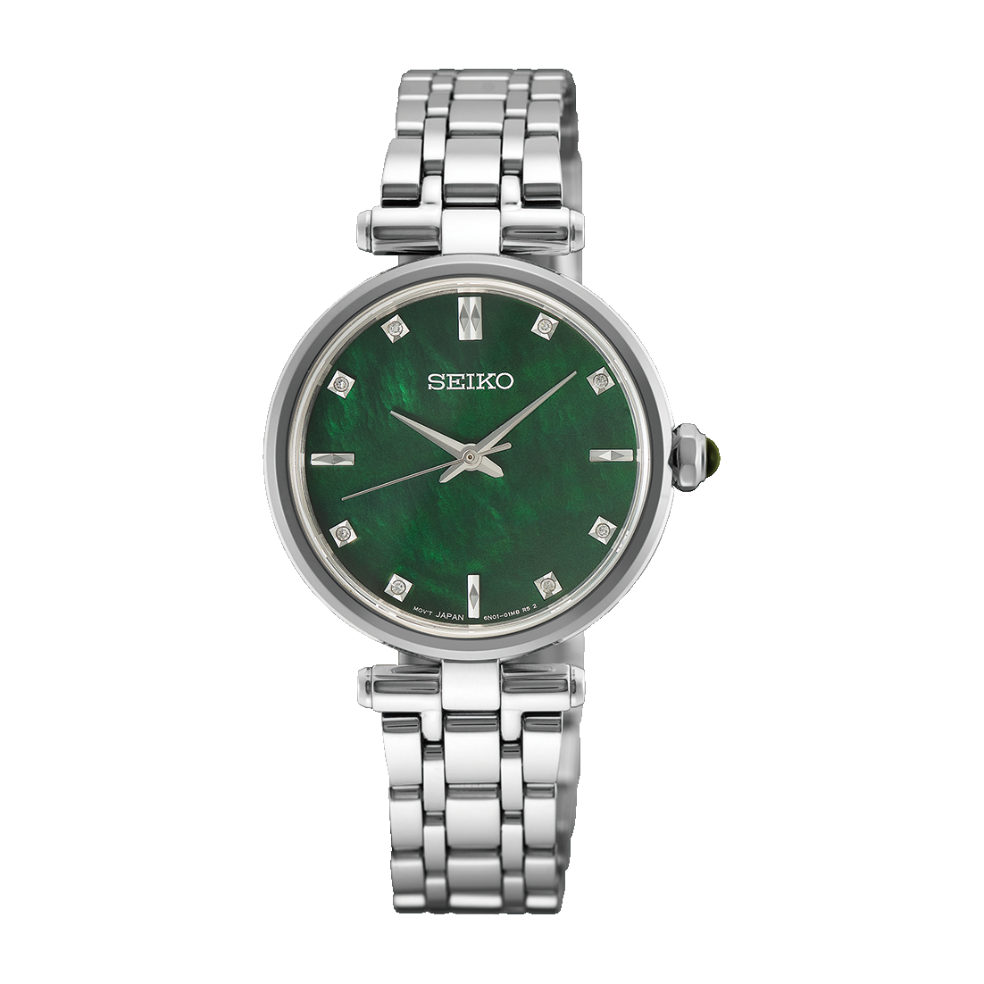 Seiko Diamond Green Mother of Pearl Dial Stainless Steel Women's Watch HGH006