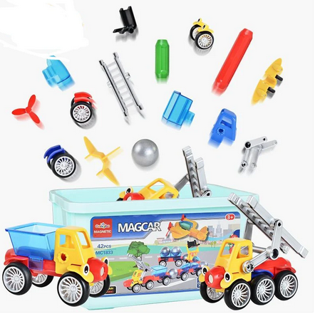 MAGCAR Magnetisches Fahrzeug-Baukasten, 42-teiliges Set, Konstruktionsspielzeug für Kinder