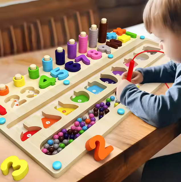 Zahlen- und Farblernspiel aus Holz, Mathematik Lernbrett mit Perlen, Pädagogisches Spielzeug für Kinder, Holzspielzeug, Montessori