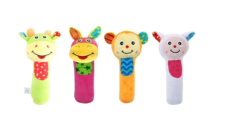 4er Set - Plüsch-Babyrasseln, Tier-Greiflinge