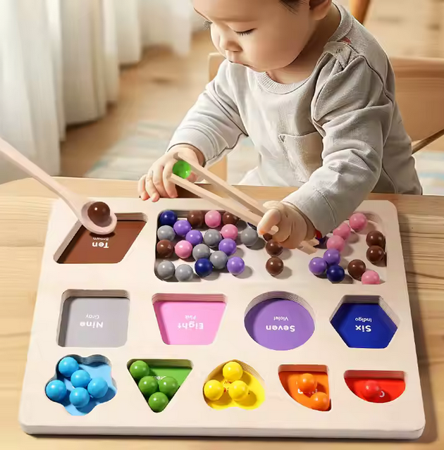 Montessori Holzperlen-Sortierspiel, Lernspielzeug