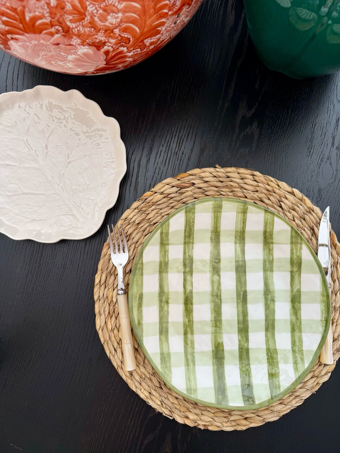 Green Check Wonky Ware Dinner Plates