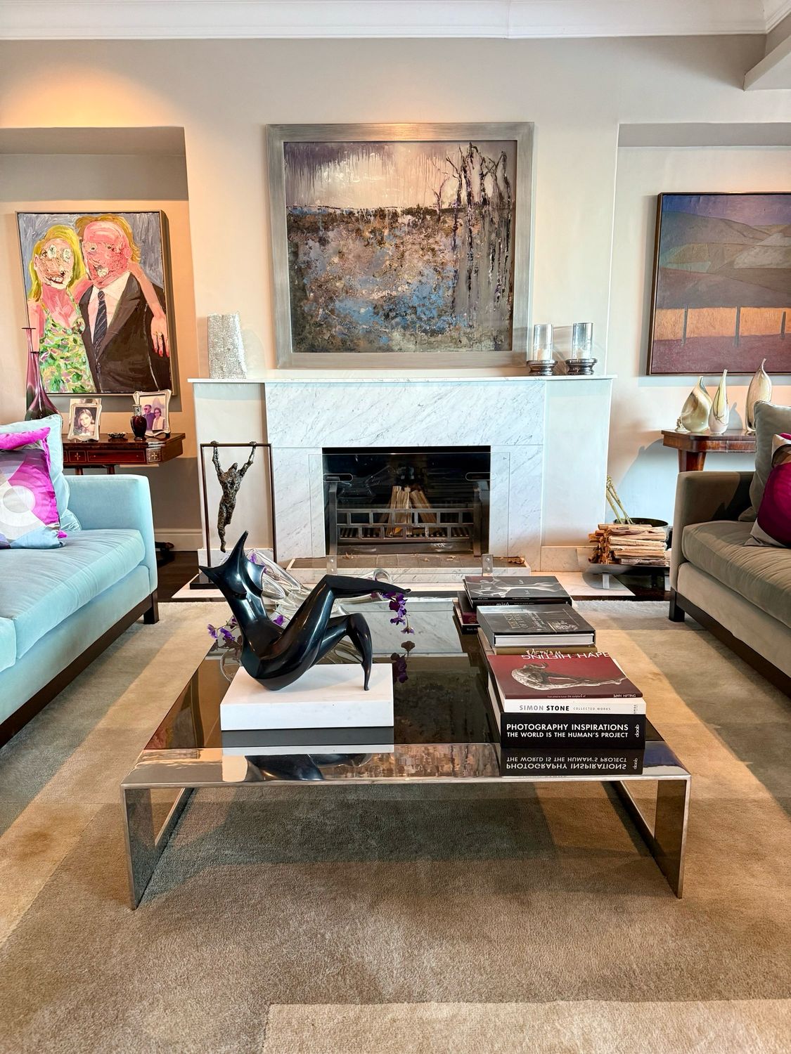 OKHA Stainless Steel and Glass Coffee Table