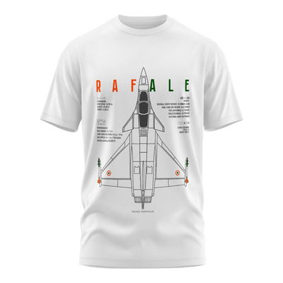 Rafale Blue Print Round Neck White T shirt