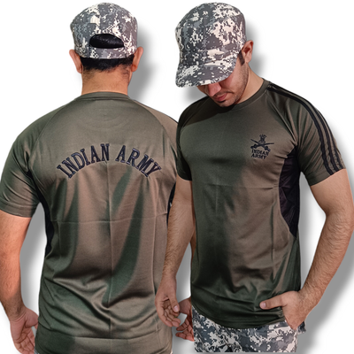 Black Stripes Indian Army Round Neck Drifit Half Sleeve T shirt