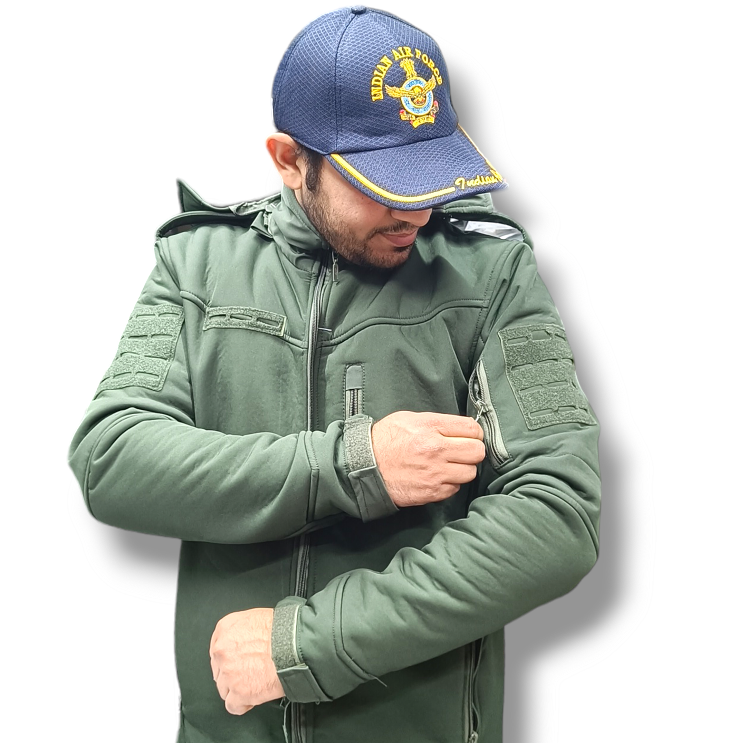 Olive Green Tactical 7 Zipper Bonded Jacket
