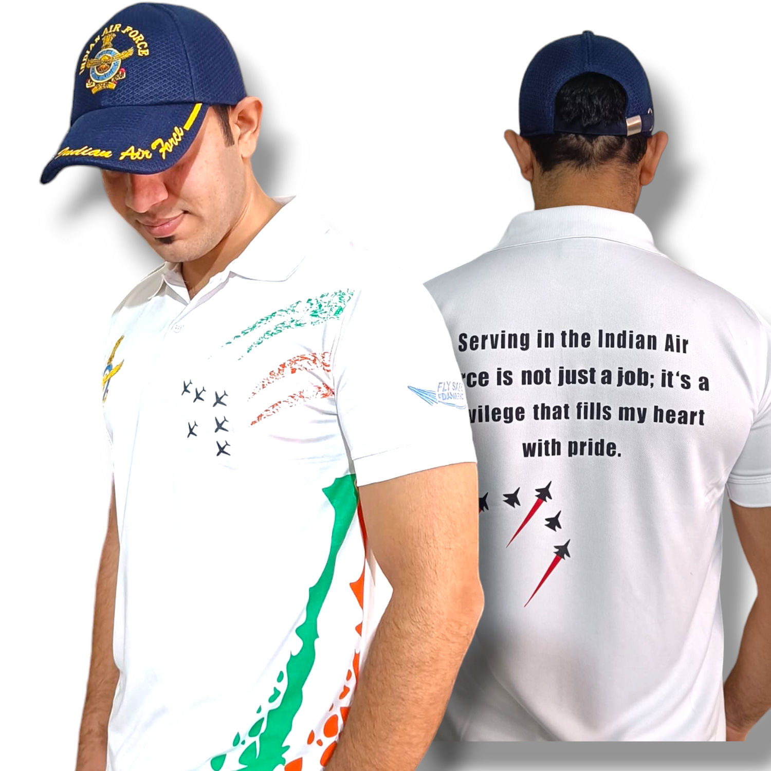 Airforce &quot;White Tiranga&quot; Drifit Half Sleeve Collar T shirt