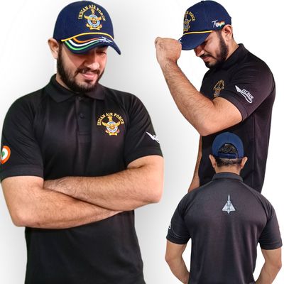 Airforce Black Drifit Collar Half Sleeve T shirt