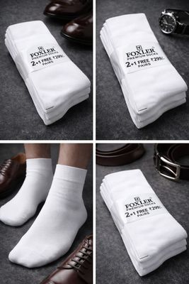 3pcs Foxler White Cotton Socks