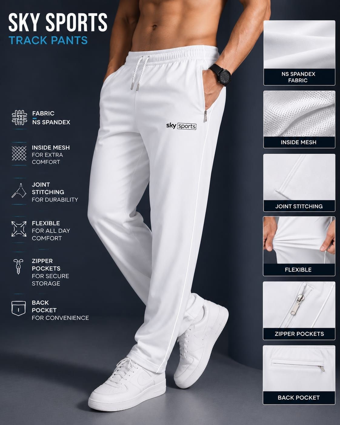Sky Sports Ns Spandex White Trackpant